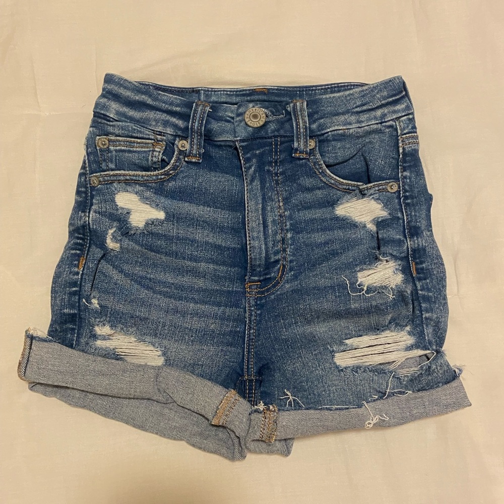 American Eagle Next Level Stretch Distressed Jean Shorts 00 - Picture 1 of 4